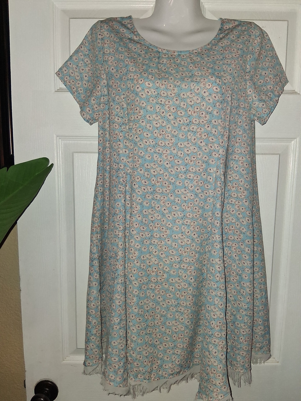 Vintage Teenflo Frayed Hem Floral Swing Dress Light Blue Floral Swing Dress